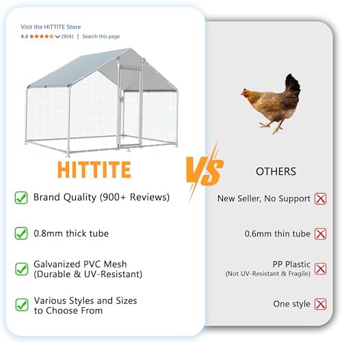 HITTITE Large Metal Chicken Coop with Run, 9.84 x 6.4 x 6.56 ft Walk in Poultry Cage Chicken Run Pen, Outdoor Chicken Runs for Yard with Waterproof & Anti-UV Cover - size: 118.0"L x 76.8"W x 78.7"H
