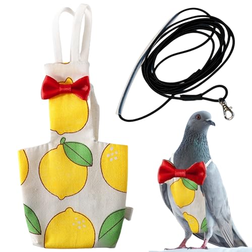 Pigeon Diaper Harness and Bird Leash Set, Birds Diapers for Pigeons and Leash Pigeon Harnesses, Diapers for Birds Cockatiel Parrot Parakeet, Macaw Harness and Leashes Pants (L-Yellow Lemon)