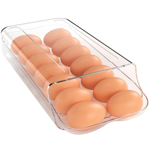 theaoo Egg Holder for Fridge, Automatic Rolling Egg Container, Clear, 1Pack | Quick Removable Inner Tray For Easy Egg Loading. Stackable Egg Dispenser For Refrigerator Storage and Organization - color: Clear, size: Pack of 1