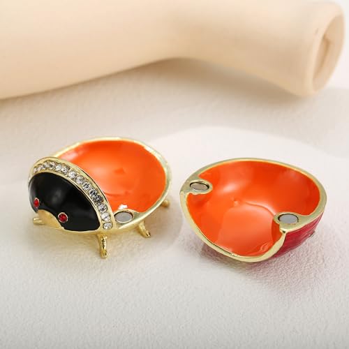 Hand Painted Enameled Ladybug Trinket Box, Hinged Unique Mini Ring Necklace Jewelry Organizer, Classical Bejeweled Storage, Figurine Collectible Keepsake Home Decor (LadyBug-1) - color: LadyBug-1