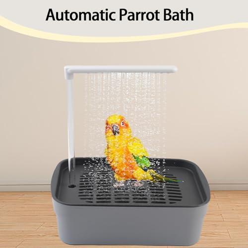 PINVNBY Automatic Bird Bath Shower for Cage,Parrot Bath Box with Pump,Parakeet Bathtub Electric Fountain Circulating Water Contains USB Power Plug for Cockatiel Lovebird Conure Budgie(Gray) - color: 【Grey】