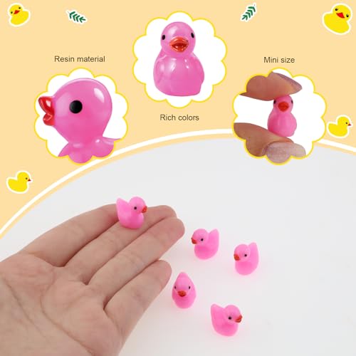 100 Pcs Mini Resin Ducks Tiny Ducks Miniature Duckies Bulk Figures for Garden Micro Landscape Home Prank Game Micro Landscape Aquarium Dollhouse Ornament DIY Handmade School (Rose red) - color: Rose Red
