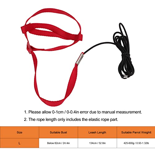 Elastic Parrot Harness Leash Bird Leash Bite Proof Harness Adjustable Parrot Flying Training Rope with Metal Hook Nylon Webbing for Cockatiels Walking (L) - size: L