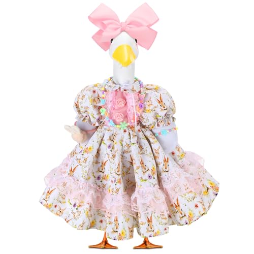 Abbylike 1 Set Easter Bunny Porch Goose Outfit Rabbit Yard Goose Costume Clothes with Bow Headband Fits Large 23'' H Cement for Easter Day Outdoor Patio Garden Lawn Pathway Spring Statue Decor - style: Cute