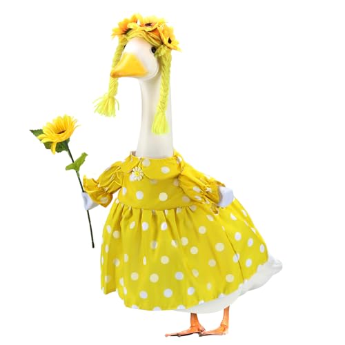 Summer Porch Goose Outfits for 23 Inch Lawn Statue | Polka Dots Sunflowers Costume for Plastic/Cement Statue, Spring Duck Sculpture Clothes for Yard Patio Party Decoration