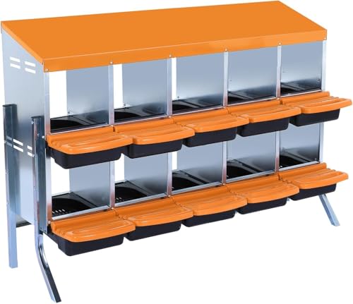 10-Hole Chicken Nesting Box with Removable Lid, Metal Chicken Coops with Roll Away Design/Easy Egg Collection/Ventilation Holes, for Chickens Coops, Duck and Hens - color: Orange, size: 10 holes with legs
