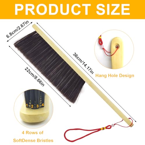 2 Piece Wooden Hand Broom, Dust Brush,Bench Brushes,Soft Bristles, Long Fireplace Brush with Wood Handle for Clothes Household Cleaning, Counters, Beds, Sofas, Car Fireplaces, Benches, Furniture