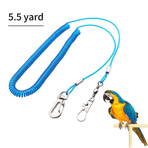 Wishlotus Parrot Flying Rope, 5 Meters Parrot Foot Chain Flying Training Leash Outdoor，Anti-Bite Elastic String Training Harness for Agapornis Fischeri Cockatiels Starling Birds (Blue) - color: blue