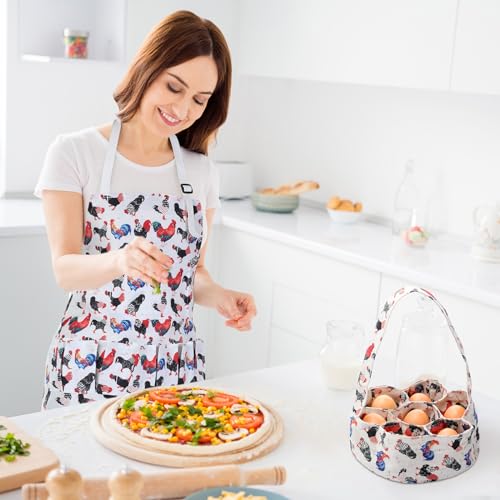 Cutecrop 2 Pcs Egg Collecting Apron and Basket, 15 Gathering Pockets Chicken Apron and 7 Pockets Basket for Farmers Kitchen(Classic Style) - style: Classic Style