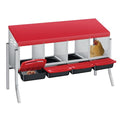 4 Hole Chicken Nesting Boxes, Weatherproof Galvanized Steel Chicken Egg Laying Box with Automatic Rollout Egg Collection, 2-in-1 Handle Perch, Easy Clean & Quick Assemble for Chicken Coop - color: Red, size: 4 holes with legs