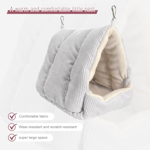Bird Nest, Winter Warm Bird House and Bird Bed for Cage with Soft Plush Hanging Hammock & Hut Tent, Hideaway Sleeping Nest for Budgies, Parakeets, Cockatiels (Grey) - color: Grey