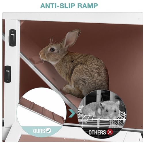 2-Tier Rabbit Hutch Indoor Bunny Cage with Wheels for Small Animals | House Guinea Pig Cage with Sliding Plastic Trays Wheels for Easy Cleaning Ventilation Design, 36 Inch Small Animal Home - color: Beige