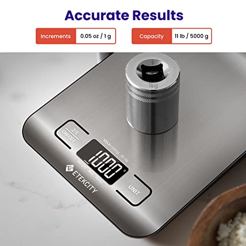 Etekcity Food Kitchen Scale, Digital Grams and Ounces, 11lb | Tare function, ideal for baking, weight loss, keto, meal prep, packages, liquids and jewelry, 304 Stainless Steel - color: Stainless Steel