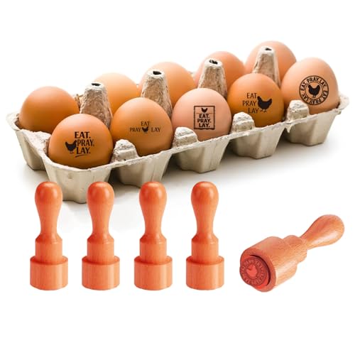AHANDMAKER 5 Styles Mini Eat Pray Lay Egg Wooden Rubber Stamp, Small Chicken Patterns Stamps for Farm Eggs DIY Making Scrapbooking Card Stamping Pottery Clay Crafting - style: Chicken