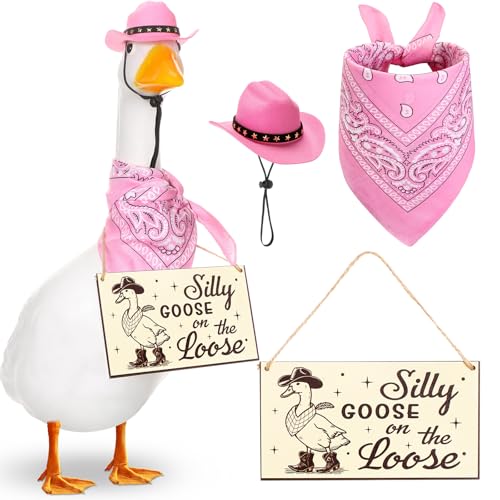 Cowboy Porch Goose Outfit Decoration Set,Pink - color: Pink