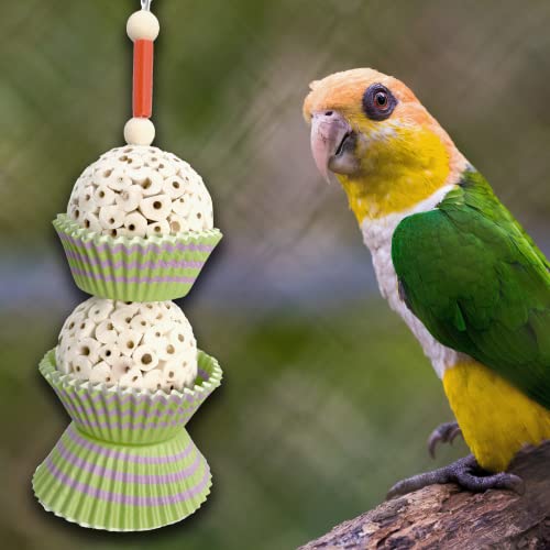 1564 Double Tutu Chew - Handcrafted Hanging Sola Wood Shreddable Bird Cage Toy, Handmade Sola Wood Balls, Bakery Grade Cup Cake Cups, Foraging Fun for Med Size Pet Birds - size: Double Tutu