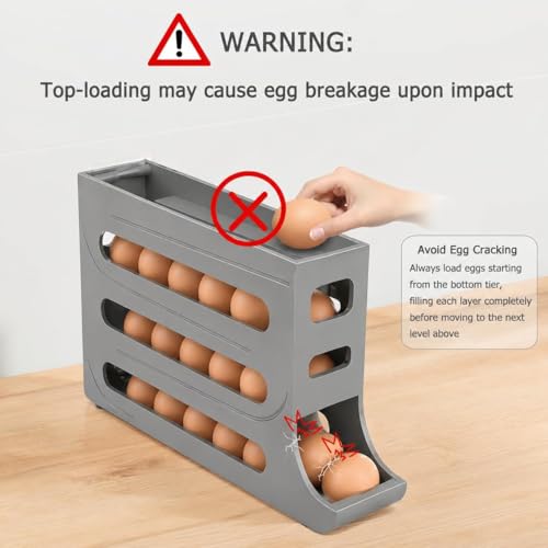 4 Tier Egg Roller Dispenser, Automatic Rolling Egg Holder, 28 Egg Capacity | Gravity-Fed Rolling System, Smooth Egg Dispensing, White Design, Easy Refill, Stable Placement - color: Pure White