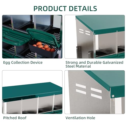 Chicken Nesting Box,8 Compartment Roll Away Nesting Box for Laying Eggs,Wall Mount Chicken Nesting Boxes,Easy Egg Collection,Cleanable Pull Out Hen Roosting Boxes 8 Hole - color: green, size: 8 holes