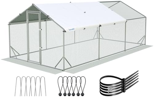Quictent Advanced 18x9ft Metal Chicken Coop Run with Side Hardware Cloth | Large Walk-in Outdoor Poultry Cage Heavy Duty Predator Proof Hen Duck Rabbit Farm Pen House, Waterproof Anti-UV Cover - color: White, size: 18x9 ft