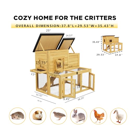 Small Chicken Coop Outdoor,Wooden Bunny House Rabbit Hutch Poultry Pet Run Cage Small Animal Enclosure with Waterproof Roof,Stairs&Removable Tray for Small Animals (Wood) - color: Wood