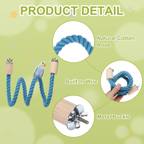 Bird Rope Perch Swing, Stand Rope Perch Standing Pole Accessory Climbing Swing Paw Grinding 47 Inch, (Blue) Intended for Parrot/Parakeet/Budgies/Cockatiels/Lovebirds - color: Blue, size: 47 Inch