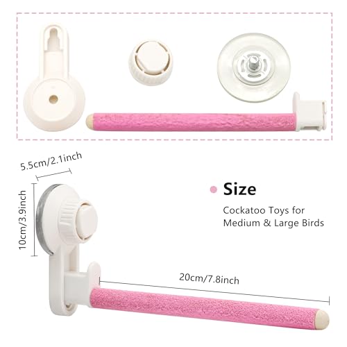 2Pcs Suction Cup Bird Perch,Wooden Parrot Window/Mirror/Car/Travel/Shower Perches Stand Quartz Portable Parakeet Grinding Stick Training Toys for Small and Medium Birds(Pink) - color: 2 Pcs-Pink Sticks