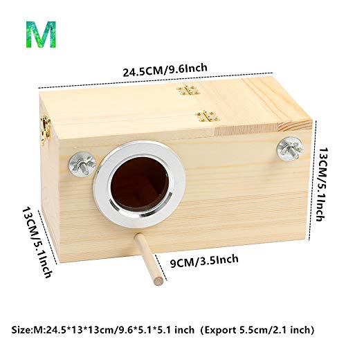 Pine Wood Parakeet Nest Box Bird House Budgie Breeding Mating Box for Lovebirds Cockatiel Parrotlets (M) - size: M