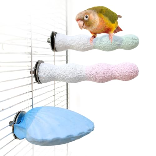 Bird Perches for Cage, Abrasive Surface High Calcium Mineral Parrot Perch Stand - Bird Nail File for Claw & Beak Health, Colorful Ceramic Bird Cage Accessories (Blue, Shell) - color: Shell Blue