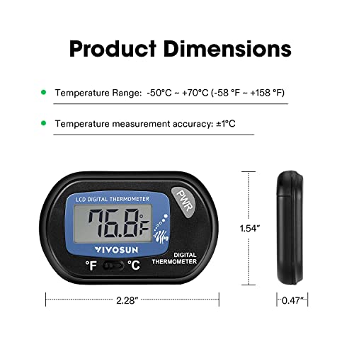 VIVOSUN 8-Pack LCD Digital Aquarium Thermometer Fish Tank Water Terrarium Temperature with Suction Cup for Turtle - size: 8 packs