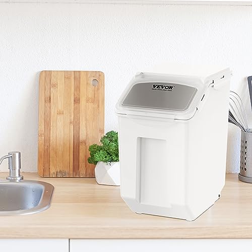 VEVOR Ingredient Storage Bin, 2 x 15L Dispenser Bin with 2 Measuring Cups, Attachable Casters and Airtight Lid, 2 Pcs/Set Dog Pet Food Storage Container, PP Material Kitchen Rice Cereal Flour Bin - size: 3.5 Gallon*2
