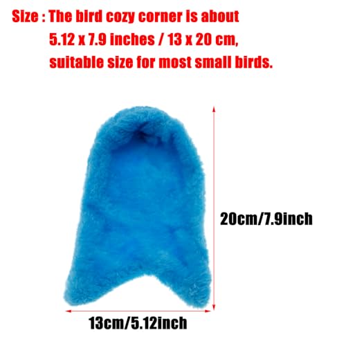 Corner Fleece Bird Blanket Cozy Bird Bed Warmer Parrot House Cage Snuggle Hut Bed Hanging Hammock Toy for Parakeet Cockatiel Conure Pigeon Lovebirds Small Animals Shelter Plush Bedding(Blue/M)
