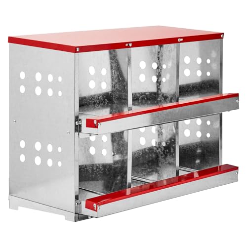 6 Compartment Roll Out Chicken Nesting Box,Metal Hens Chickens Coop Boxes,Chicken Laying Egg Nest Box,Outdoor Chickens Nesting Boxes,with Basket,for Geese Ducks Poultry Farm Yard Backyard (Red)