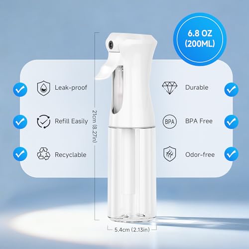 Continuous Spray Bottle for Hair Ultra Fine Mist Sprayer 3 Pack 6.8 OZ | Continuous Hair Spray Bottles Refillable Water Mister Sprayer for Hairstyling, Plants, Pets, Skincare,Salons,Barber,Cleaning - color: Terracotta White White, size: (3-Pack)-6.8 Oz
