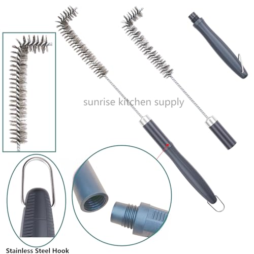 SUNRISE Fryer Brush with Long Handle (Stainless Steel with Plastic Handle, L, Single, and Double Brush) - color: Stainless Steel With Plastic Handle, size: L, Single, and Double Brush