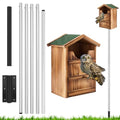 Yaocom Owl House with 12ft Pole Wooden Waterproof Nesting Box Outside | Screech Owls Guard Entry, Ground Socket Screws Included, For Kestrels Martins Bats, Prebuilt Ready Outdoor