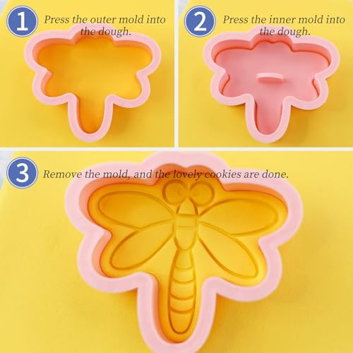 Insect Cookie Cutters Bee Dragonfly Ladybug 8Pcs Cookie Stamps for Baking | 3D Cute Butterfly Snail Ant Spider Biscuit Molds, Ideal for Spring Bug Themed Party Homemade Treats - color: Insect