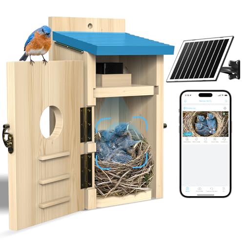 Bluebird House with Camera,Bird House with Camera Solar Powered | Motion Detect & Night Vision,App Control,Wi-Fi Bird Watching for Backyard Nesting,Camera Bird House,Smart Bird House,Blue - color: Light Blue
