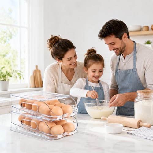 SMRCAD 36-Egg Dispenser with Silicone Bumpers, Auto-Rolling, Stackable | BPA-free food-grade PET | Stackable with lid | Built-in handle | Fits Large to Jumbo Eggs | Hand wash only - size: 3 Layer Holder 36 Eggs (M SIZE)