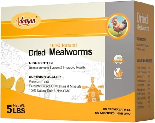 Adaman Dried Mealworms -5 LBS- 100% Natural High Protein Mealworms - Bulk Meal Worms for Blue Birds, Chickens, Ducks - Best Chicken Treats, Bird Food, Turtle Food - size: 5 Pound (Pack of 1)