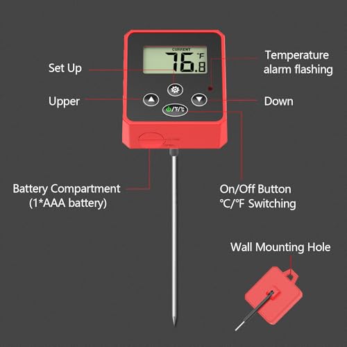 Timloon Digital Candy Thermometer with Pot Clip, Backlight LCD, 8" Long Probe, Temperature Alarm, ℃/℉ Switch, Instant Read Kitchen Thermometer for Cooking, Baking, and Candy Making