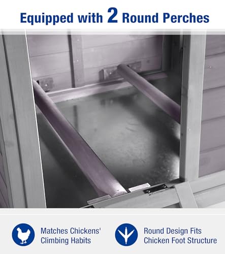 Chicken Coop Outdoor Weatherproof Chicken House with Lockable Nesting Box Slide-Out Cleaning Tray 2 Round Perches & Elevated Predator-Proof Base for 2-4 Chickens Ducks Grey - color: Grey