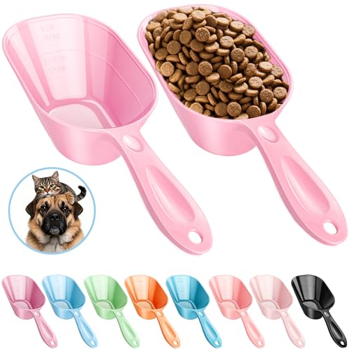 Dog Food Scoop 2 Pack, Pet Cup Capacity Cat Food Scooper With Measuring Lines For Dog, Puppy and Cat Coffee Bean, Flour Scoop Pink - color: Light Pink