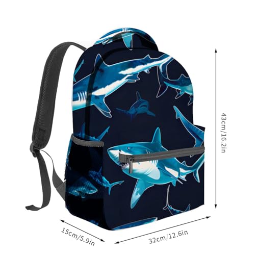Shark Attack Backpack,Bold Deep Sea Blue Polyester Backpacks,Lightweight Double Shoulder Back Pack for Girls Women,Cool Fish Ocean Bookbag,School Bag Gifts,Casual Travel Daypack Book Packs - color: Shark 01
