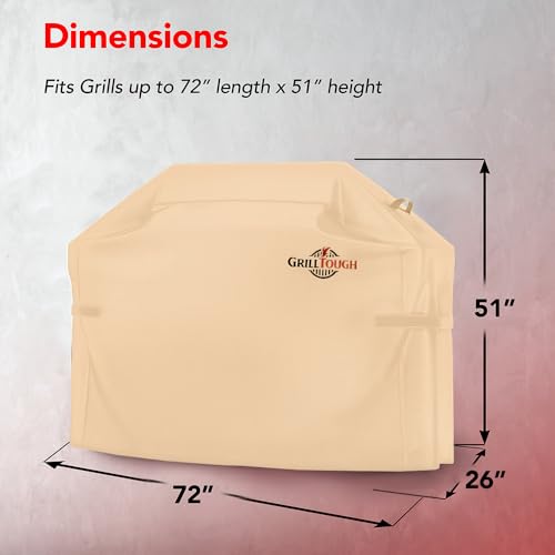 Heavy Duty BBQ Grill Cover for Outdoor Grill, 72 Inch Tan | Waterproof, Weather Resistant, UV & Fade Resistant, Heavy Duty Protection, Adjustable Straps, Outdoor Grill Cover, Secure Fit - color: Tan, size: 72''L x 26''W x 51''H