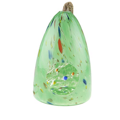 CLEVER GARDEN Glass Bird Feeder, Hanging Outdoor Decoration for Wild Birds, Green Chunky