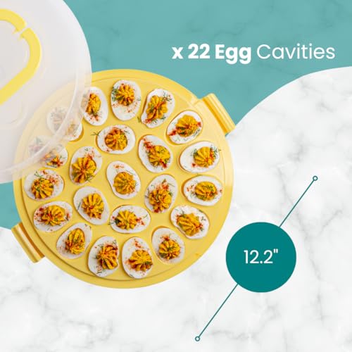 Deviled Egg Containers with Lid & Handles, 22-Count Portable Carrier, Dishwasher Safe Tray, Refrigerator Storage, High-Capacity Trays Deviled Egg Holder - Yellow - color: Yellow