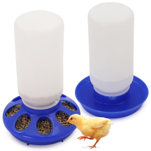 Chick Feeder and Waterer Set Kit-No Waste Baby Chick Starter Kit with 1L Chicken Water Dispenser and 1kg Feeder for Poultry and Baby Chicks,Plastic Chicken Coop Accessories (Blue, M)