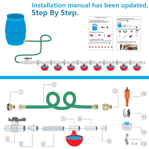 Automatic Chicken Watering System with 1/2" PVC Pipe & Hose Connector Kit, Leak-Proof and Easy-Assembly Chicken Drinker for Coops, Compatible with Water Tanks