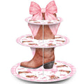 3 Tier Western Cowgirl Cupcake Stand Decoration Pink Bow Cupcake Tower Cowgirl Boots Hat Table Decoration Dessert Holder Table Display for Western Birthday Bachelorette Baby Shower Supplies - style: Cowgirl