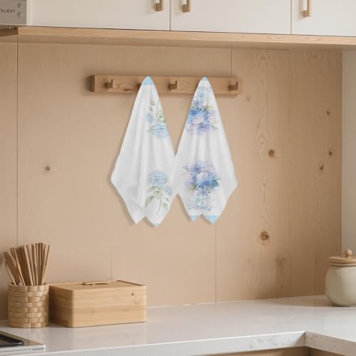 2 Pcs Artistic Hydrangea Kitchen Towels Decorative Hand Towels 03 | Waffle Soft Tea Towel for Home, Bathroom, Absorbent Microfiber Dish Cloth, Housewarming Gifts for Women, Mom - color: Multi 1216